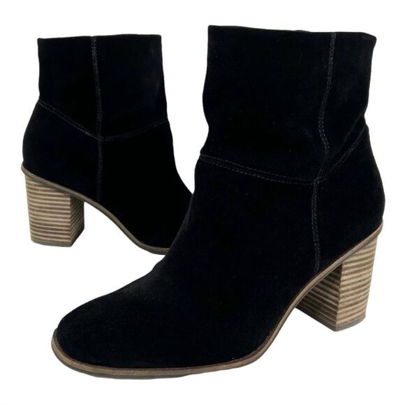 NEW Lucky Brand Jicole Black Suede Slouch Ankle Block Heel Bootie Boots 9.5 - Picture 1 of 13
